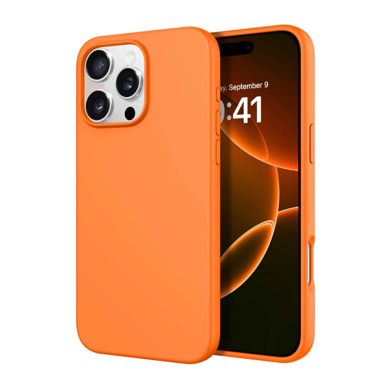 DOMAVER Case for iPhone 16 Pro Max 6.9'' Smooth Liquid Silicone - Orange Soft Gel Rubber, Anti-Scratch Microfiber Lining, Shockproof Protective Cover, Phone Case for Men Women Girls