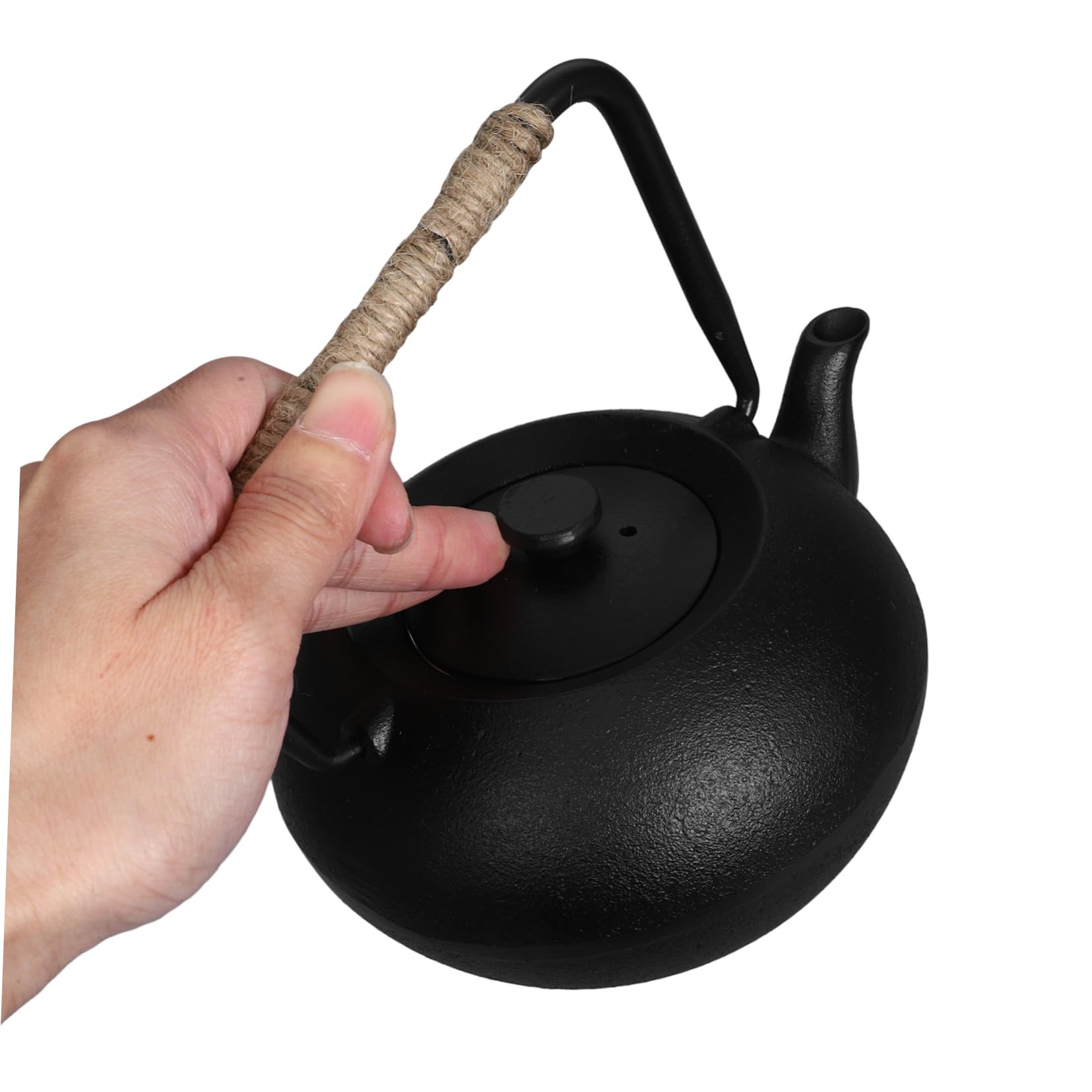 Tetera de Hierro Fundido 600ml Negra con Filtro y Asa | Infusionar Hojas Sueltas, Apta para Camping y Picnic, Hervidor Multifunción para Agua y Té