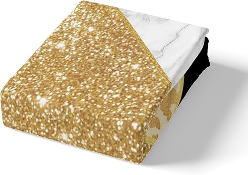 Miniatura 5 de Manfei Sábana bajera ajustable de mármol, tamaño individual, funda de cama con purpurina dorada y estampado de leopardo con 1 funda de almohada,