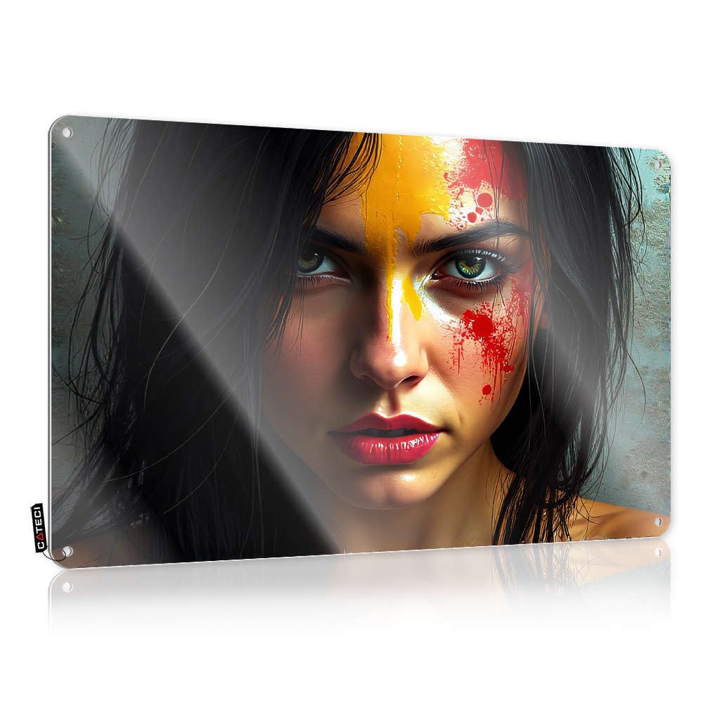 Skeleton Decor Tinplate Sign Terror Wall Metal Tin : Swivel Bar Open Mexican For Home | A Woman With Vibrant Colors On Her Face.