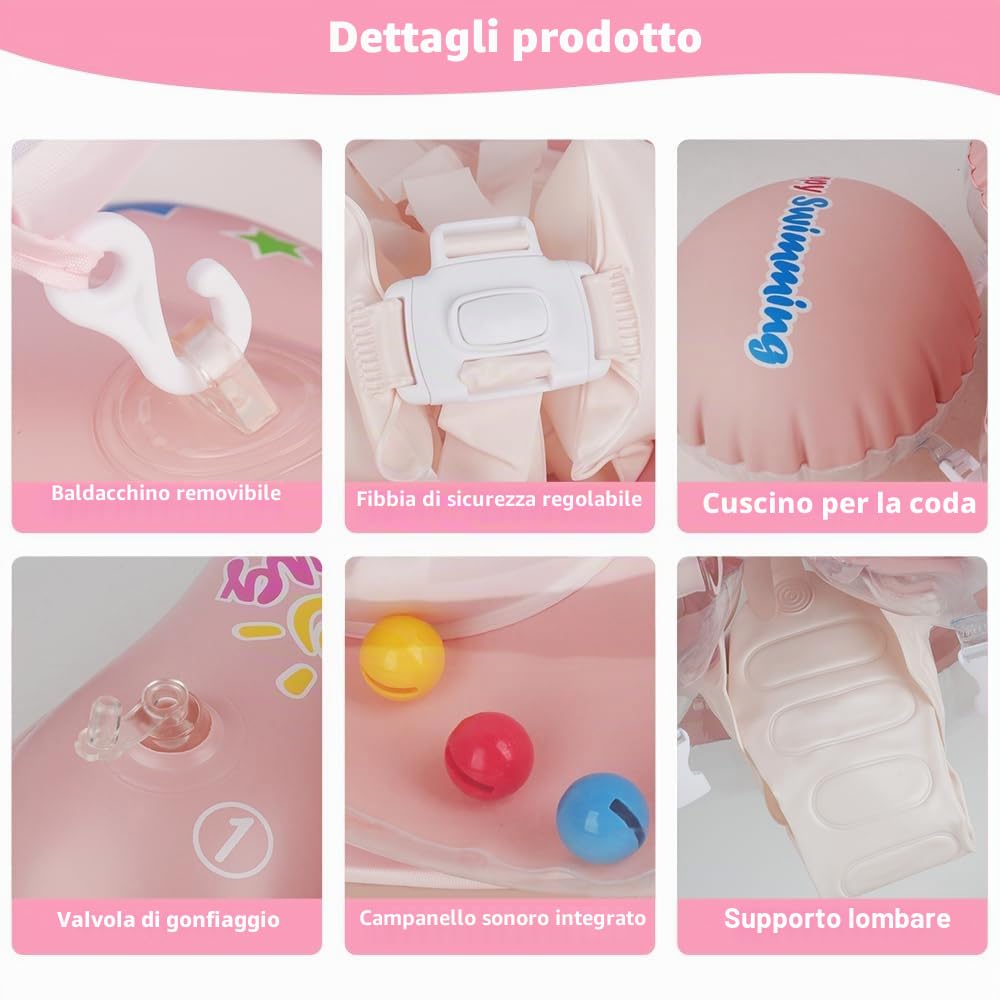 Anello galleggiante per bambini con tettuccio parasole e sedile di sicurezza, aiuto per il nuoto per bambini, UPF50+, anello galleggiante per bambini dai 12 mesi ai 36 mesi