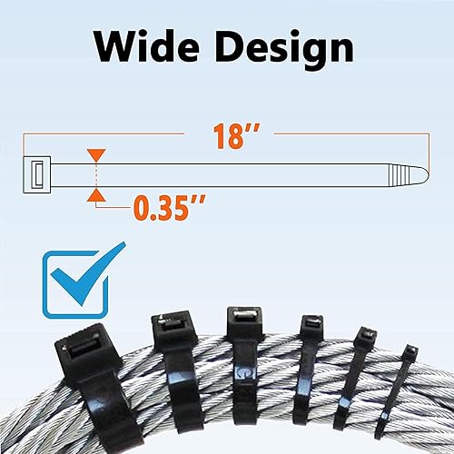 Miniatura 4 de Bridas de cremallera de 200 libras resistentes de 18 pulgadas, 350 piezas, bridas negras grandes, cremalleras gruesas resistentes al calor, bridas