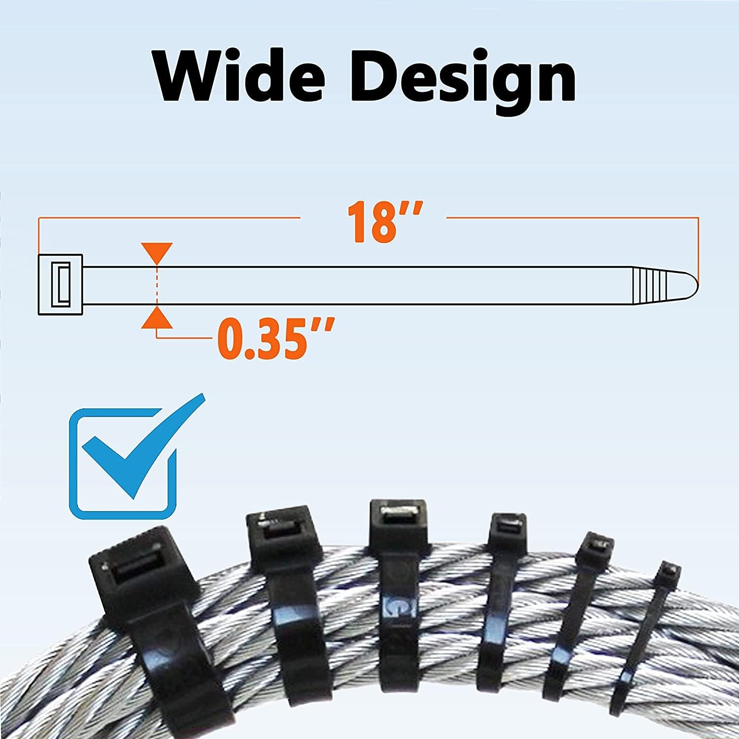 Bridas Plastico Negras 450mm, 350 Piezas Bridas Grandes Largo 9mm 90kg Abrazaderas Plastico Exterior Resistentes UV Bridas para Cables, Zip Ties