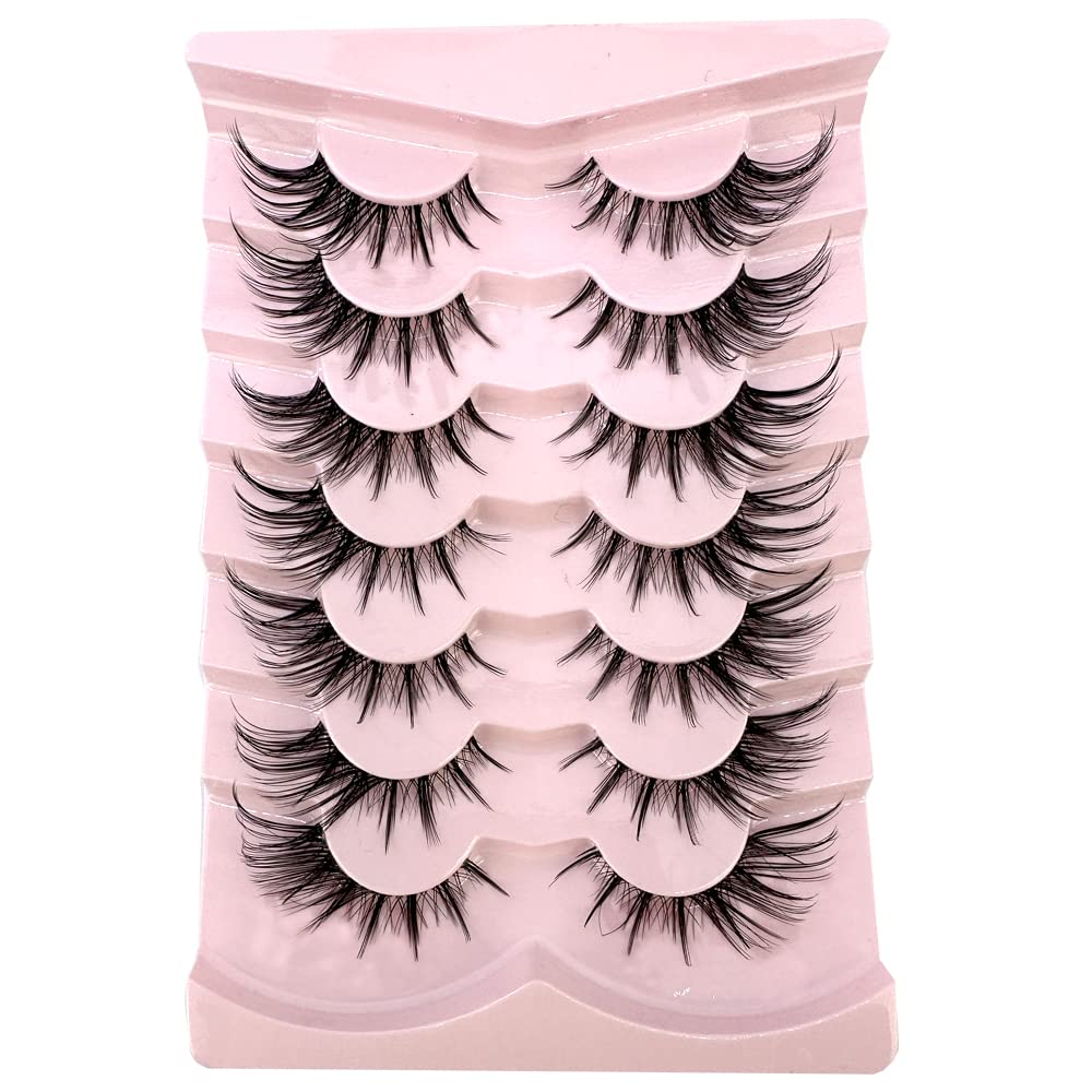 7Pairs Cat Eye Eyelashes manga Lashes 3D Clear Band Lashes natural Half Lashes End Eye Elongated Mink Eyelashes Fluffy Eyelashes (07)