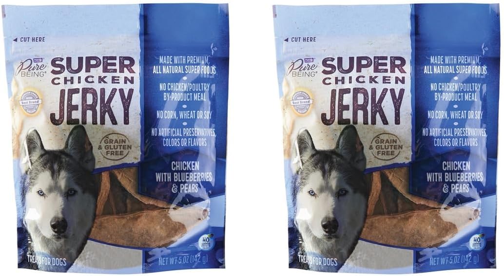 Super Chicken Jerky with Blueberries & Pear | Made with Real Premium, All-Natural Super Foods | 5oz/142g (Pack of 2)