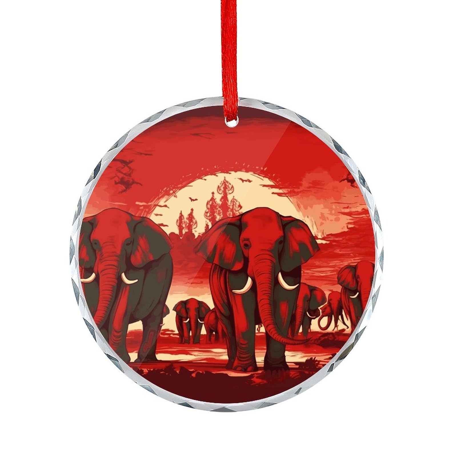 Fodpand Women's Style Elephants Red Round Glass Ornament Keepsake Gift Exchange Ideas Car Decor,Christmas Ornaments For Tree Window Garden Ornaments
