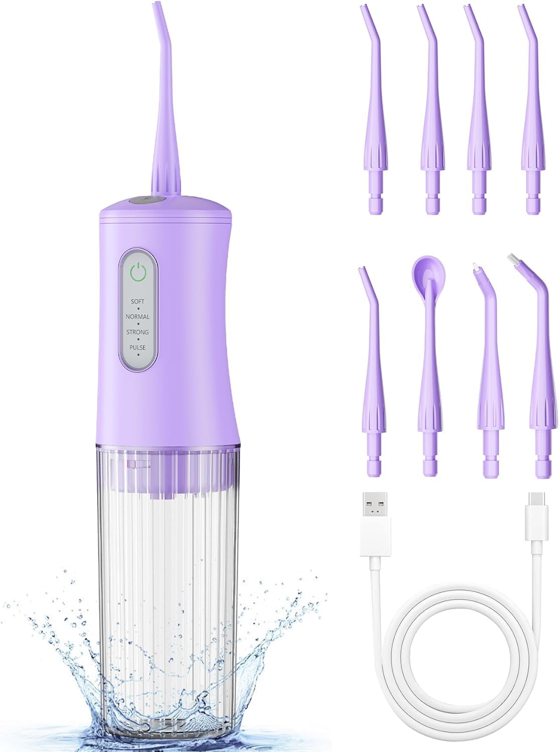 Idropulsore senza fili per la pulizia dei denti - Irrigatore dentale elettrico con 4 modalità di pulizia e 8 punte a getto, impermeabile IPX7, design ricaricabile portatile per uso domestico e in