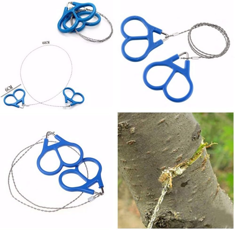 2pcs Outdoor Camping Hiking Pocket Saw Wire Travel Emergency Survive Tool Stainless Steel Wire Kits with Finger Handle for Cutting