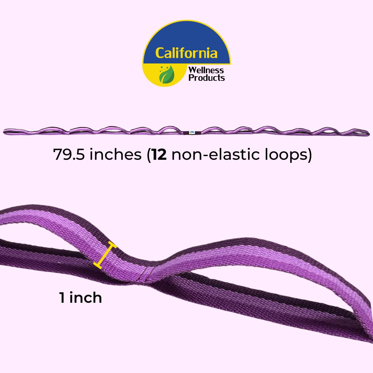 California Yoga Strap | Cinturón de yoga con trabillas | 12 bucles múltiples y no elásticos | Correa de estiramiento | Entrenamiento de gimnasio y bandas de ejercicio | Terapia física | Mejora la