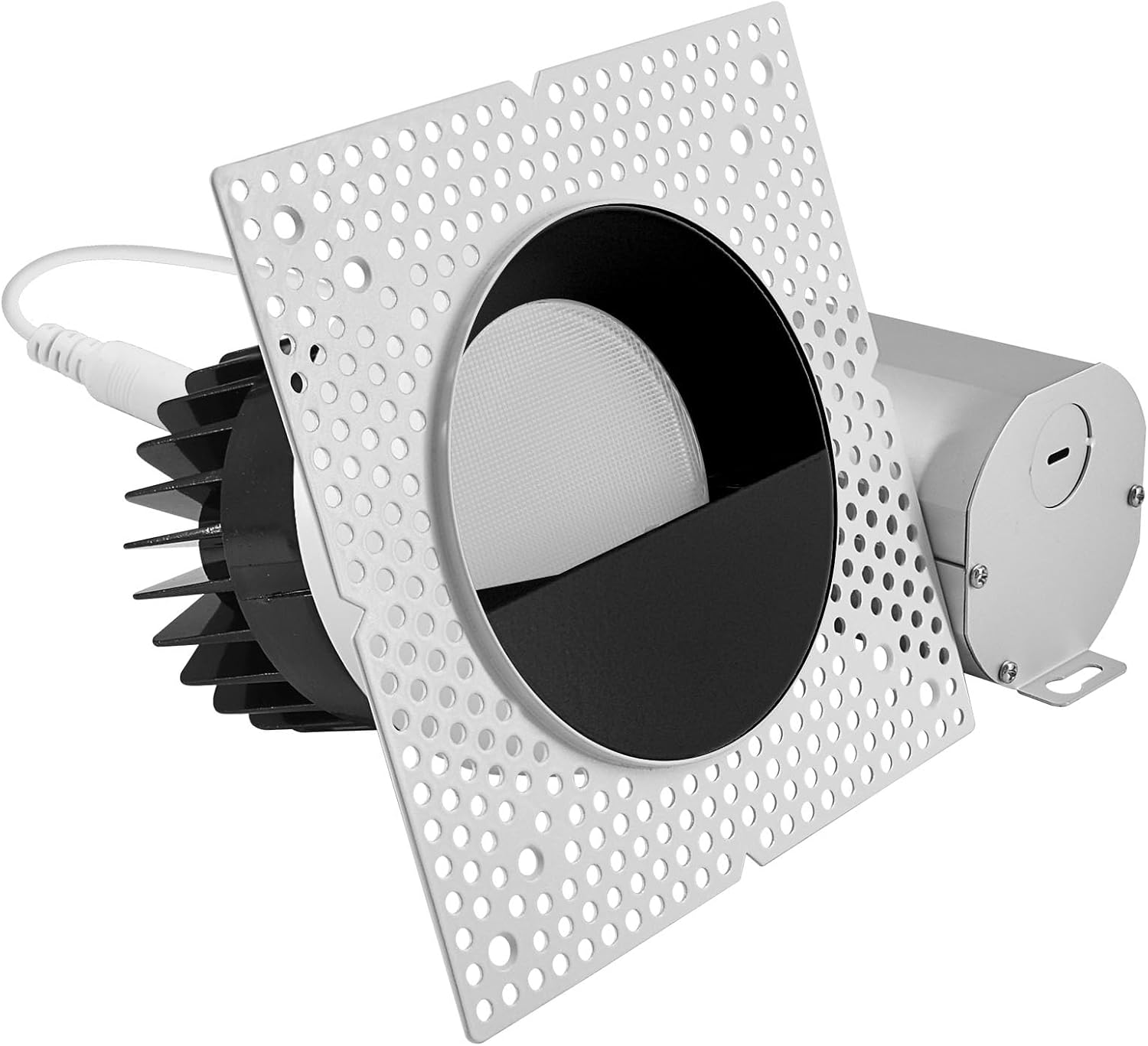 LUXRITE 4-Inch LED Trimless Recessed Spotlight with Black Wall Washer Trim Replacement 25W, 2000LM, 5CCT, 38° Beam Angle, Dimmable, Push-n-Lock, CRI90, Damp & IC Rated, ETL White + Black