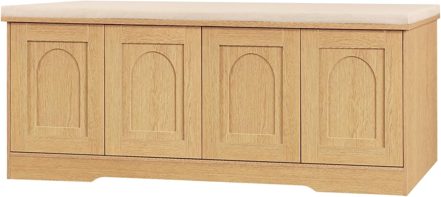 DINZI LVJ Shoe Bench, Entryway Storage Bench Cushion, 2-Tier Shoe Rack with 8-Cubby, Shoe Organizer Cabinet, Adjustable Shelf, Living Room, Bedroom, Natural Natural (Product like)