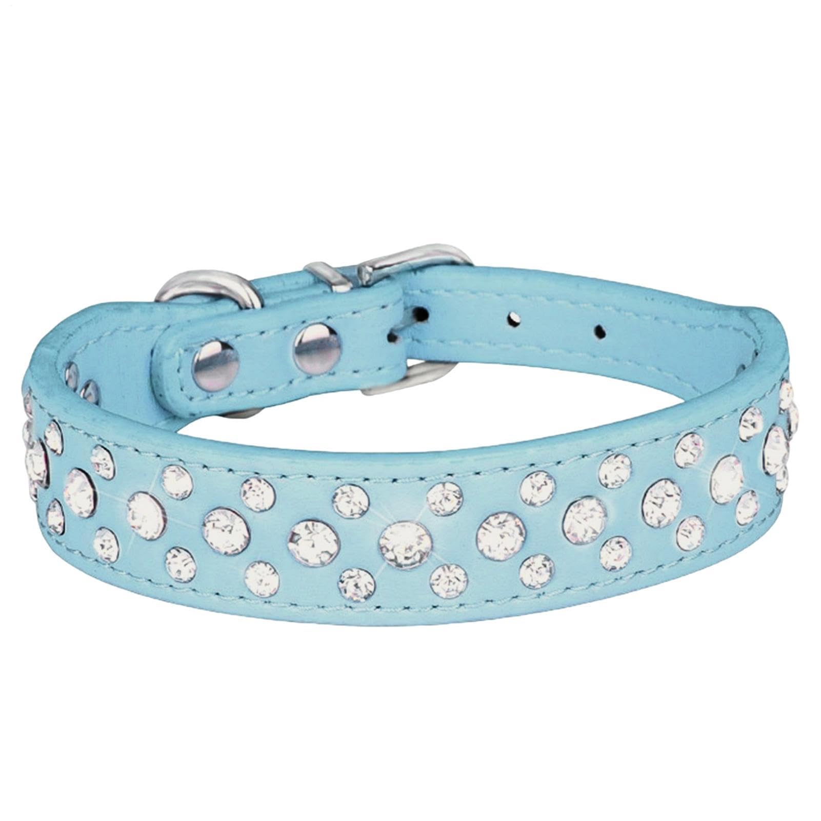 Sparkly Rhinestone Dog Collar - Fashionable PU Leather Pet Colar | Breathable Adjustable Glitter Neck Strap, Elegant Comfortable Collars for Small Medium Large Dogs & Puppies