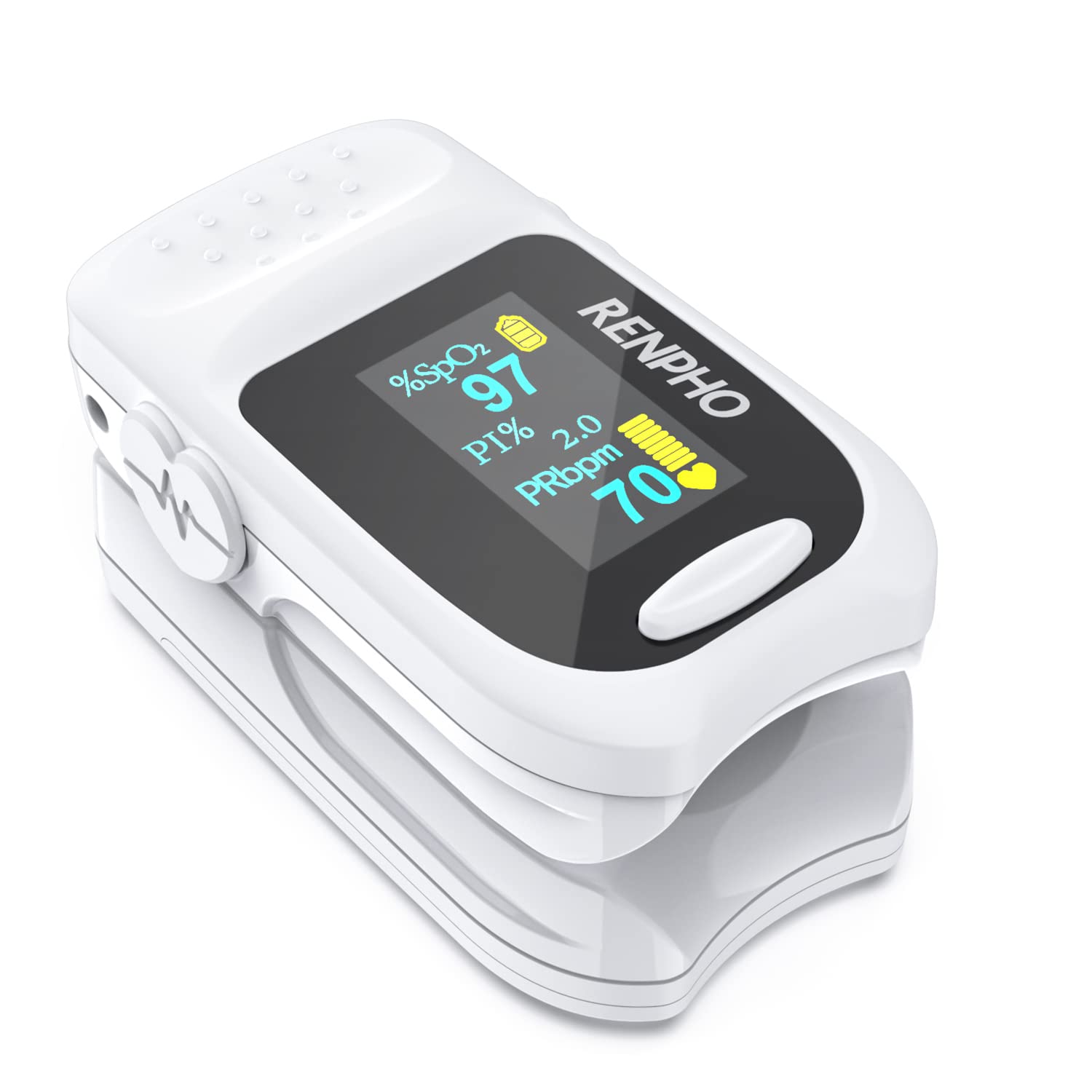 RENPHO Pulse Oximeter, With OLED display and one-button operation finger pulse oximeter for measuring oxygen saturation SpO2 PI and pulse-WH (A-WH-1)