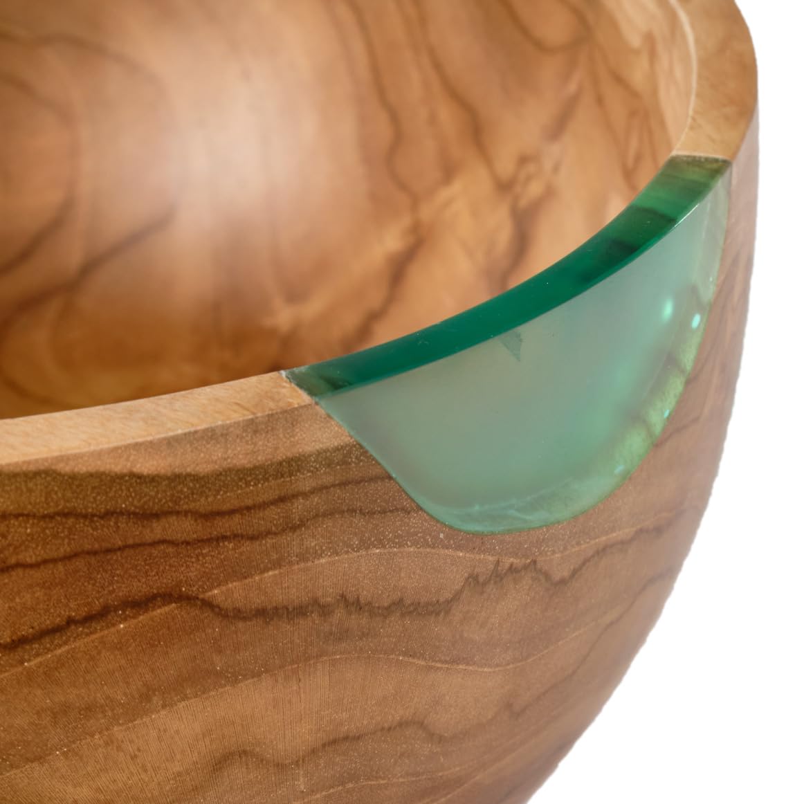 Meubletmoi Saladier Rond D. 28 cm en Bois de Teck et résine Bleue Transparente décoration Cuisine – Unique et Original – Rogue