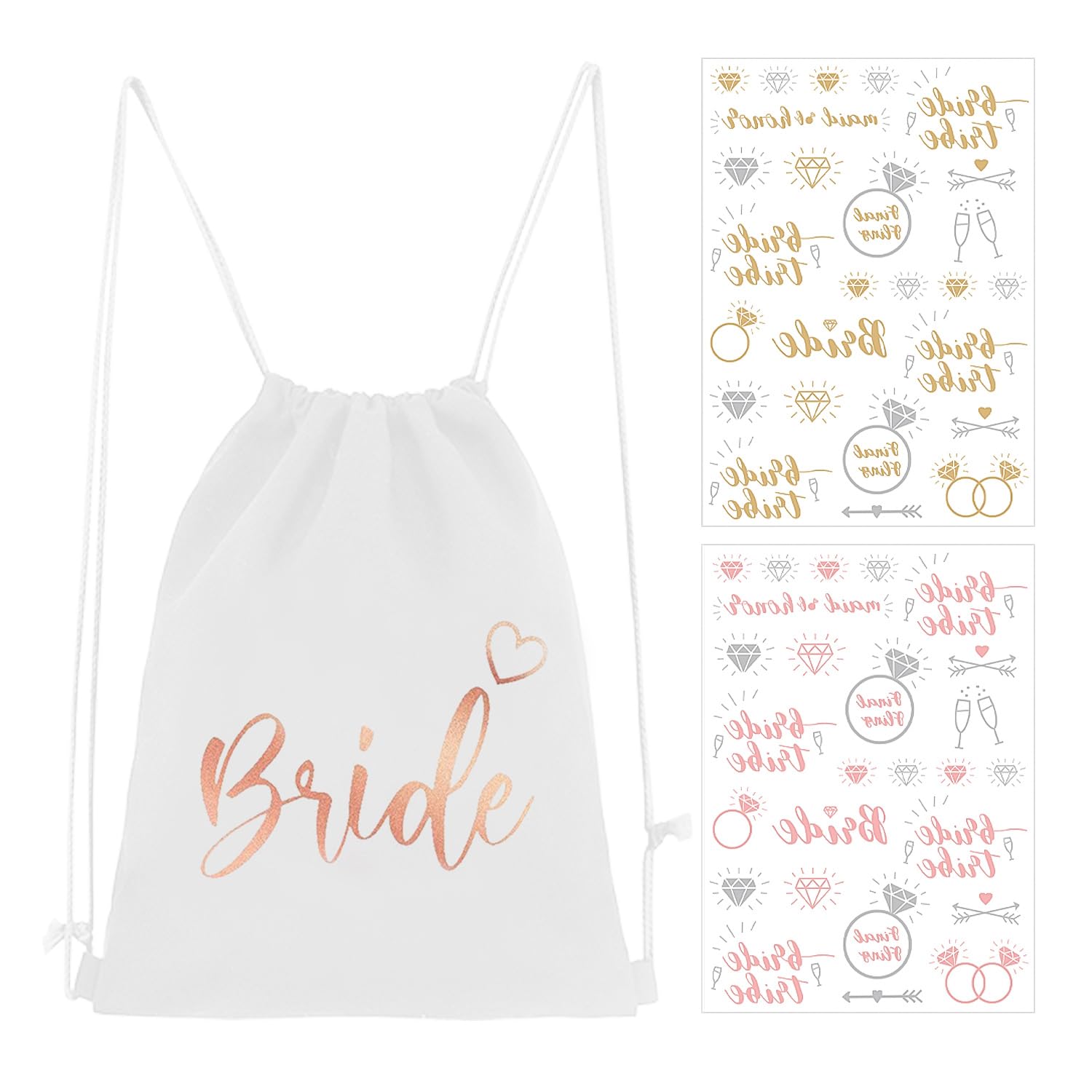 Borsa Sposa Con Adesivi - Sacchetto Con Coulisse E Sticker "Sposa", Per Addio Al Nubilato