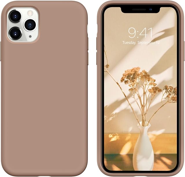 iPhone 11 Pro Max Case DOMAVER Liquid Silicone Slim Lightweight Smooth Soft Gel Rubber Microfiber Lining Cushion Texture Cover Shockproof Protective Phone Cases for iPhone 11 Pro Max 6.5", Brown/Khaki