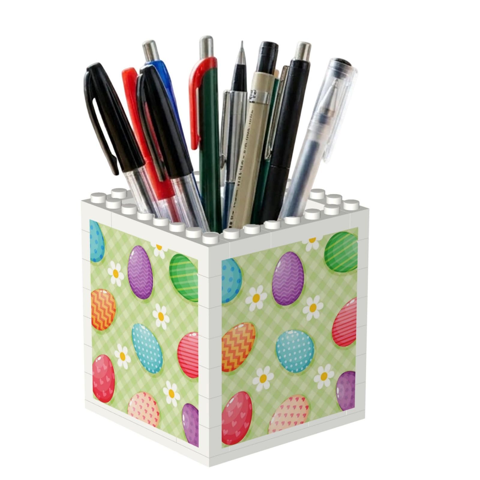 Poadnly Happy Easter Colorful Easter Eggs, Pen Pot Pencil Holder for Office Home School, Compact Desk Organiser for Office Stationery