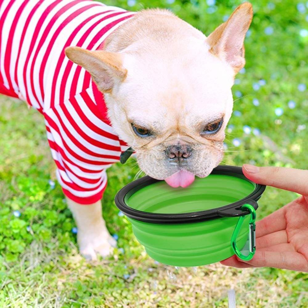 Silikon Faltbarer Haustierfutter Wasser-Futterspender Faltbarer Reisenapf für Hund und Katze, Outdoor Tragbar (Grün)