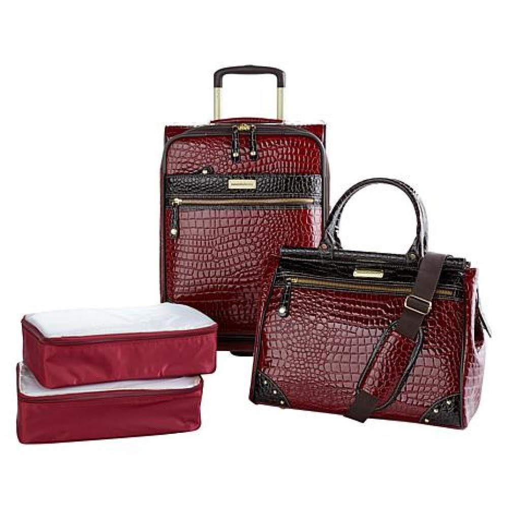 Samantha Brown Croco Embossed Luggage 4-Piece Set - Burgundy