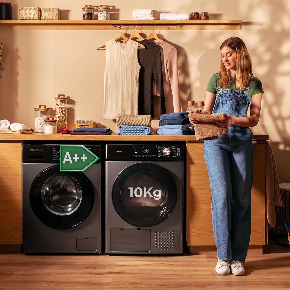 Cecotec Wäschetrockner Wärmepumpe 10 kg Bolero Dresscode Dry 10355 Steel. Äquivalente Klasse A++, 14 Programme, 4 Trockenstufen, Funktionen Stop&Go, Delay Start, KidLock und DiamondCare, Edelstahl