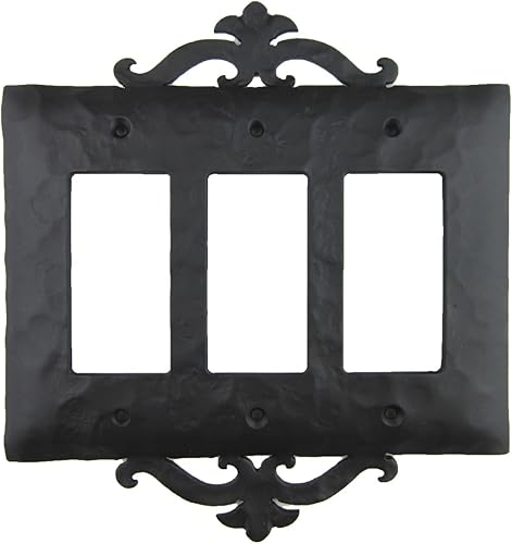 Rústico Español Hierro forjado de desplazamiento triple Decora placa de interruptor cover eph232, negro