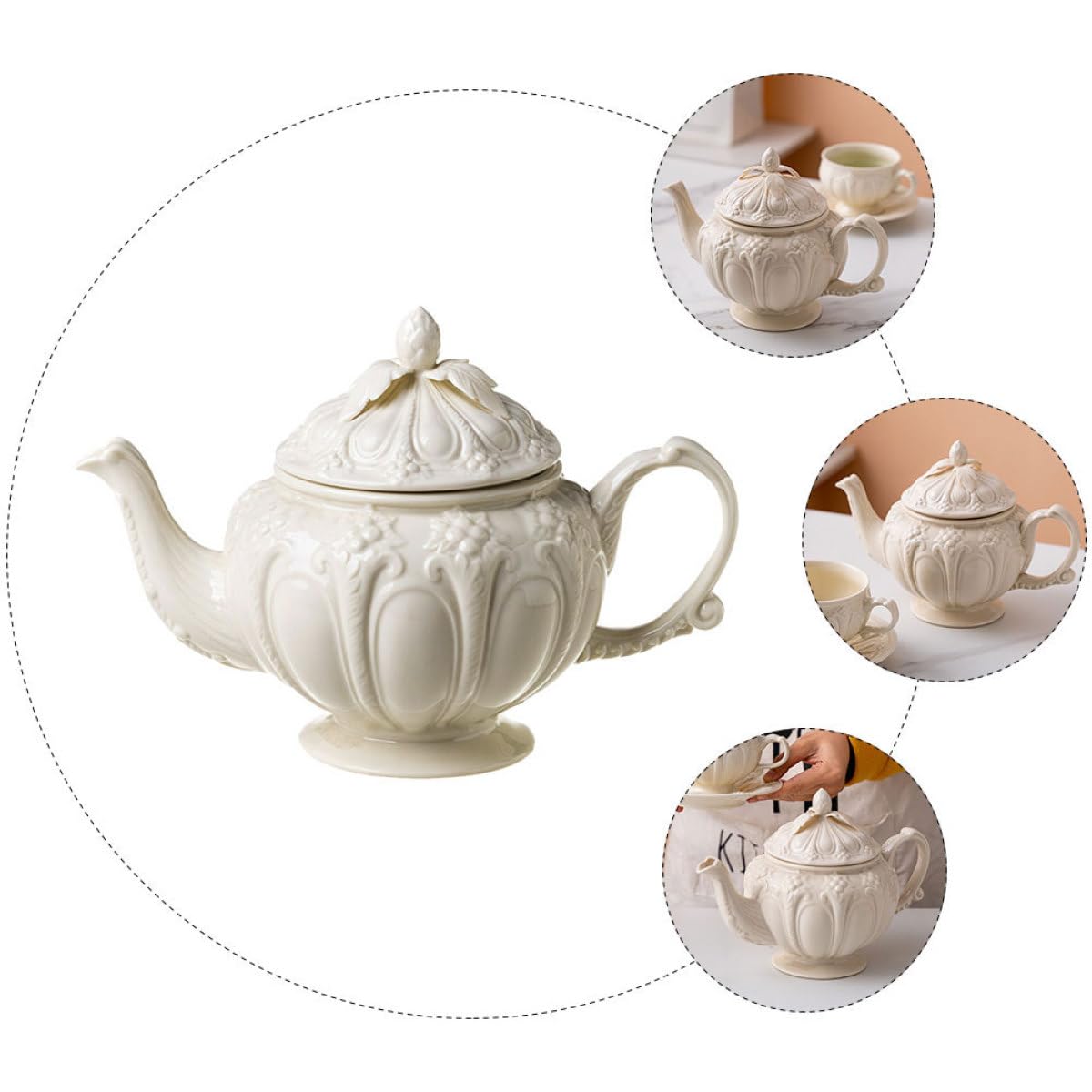 PartyKindom 1pieza Tetera de Cerámica Estilo Retro con Mango Ergonómico Jarra para Café Vintage Esmaltada para Infusiones y Té Tarde