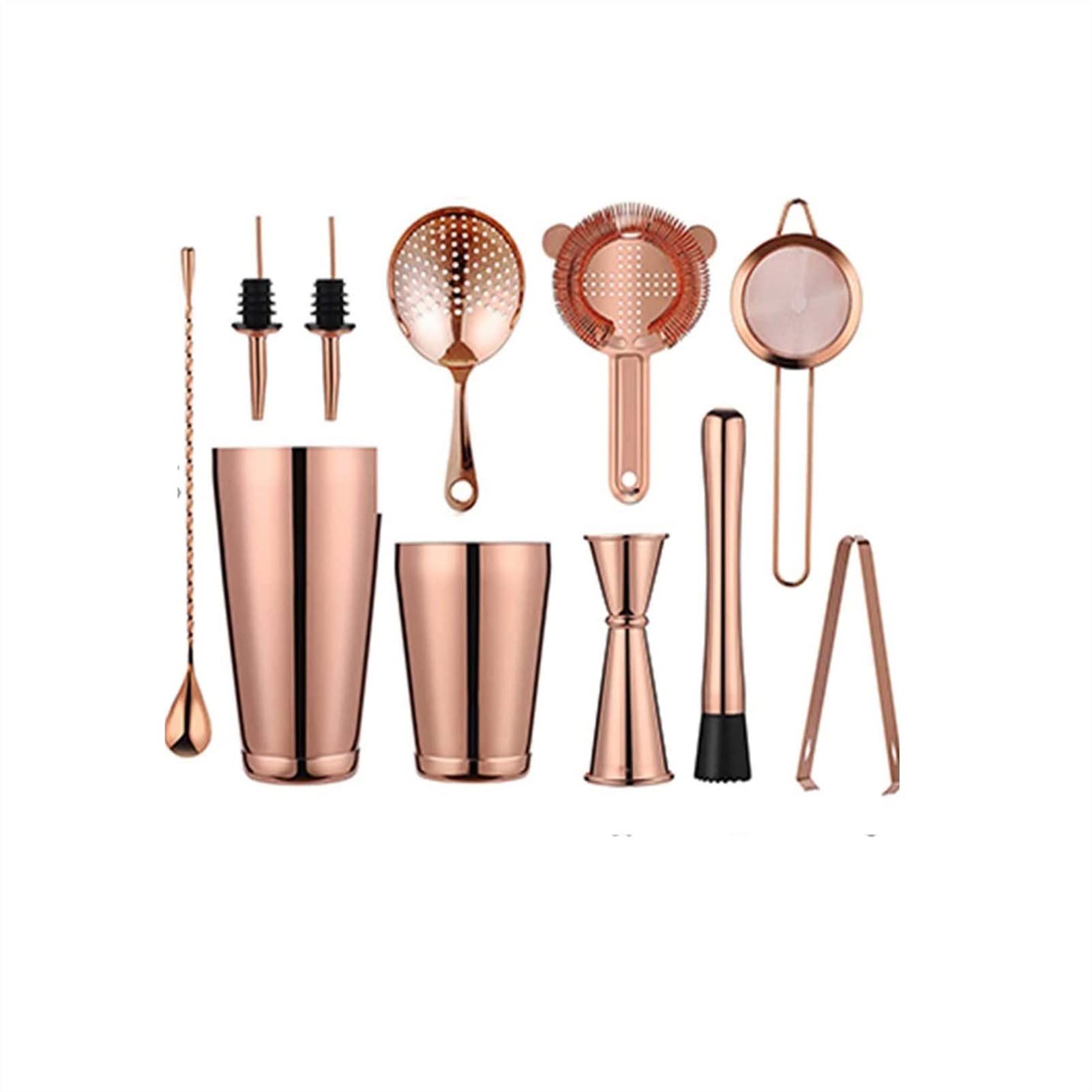 Juego de coctelera, kit con: 2 cocteleras pesadas, juego de colador de cóctel, jigger, mortero y cuchara, pinzas para hielo y 2 vertedores de botellas, kit de barman, herramientas de cóctel (color:
