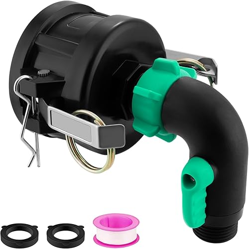 IBC Tote Adapter 2"Cam Lock IBC Tote Fitting 275-330 Gallon IBC Tank Adapter with 90 Degree 3/4"GHT Heavy Duty Plastic Garden Hose Elbow Valve IBC Tote Valve for Garden Hose