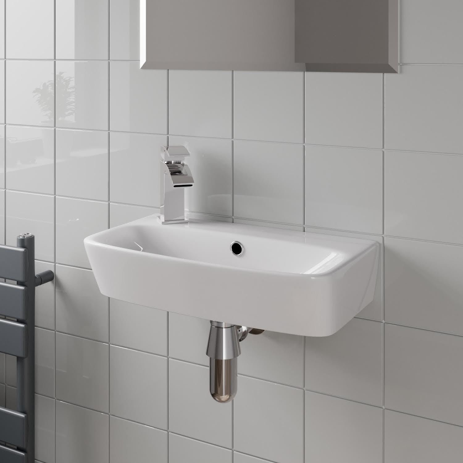 Affine® Wall Hung Basin for Bathroom and Cloakroom Hand Wash Basins Sink Modern White Gloss, 450 x 255mm