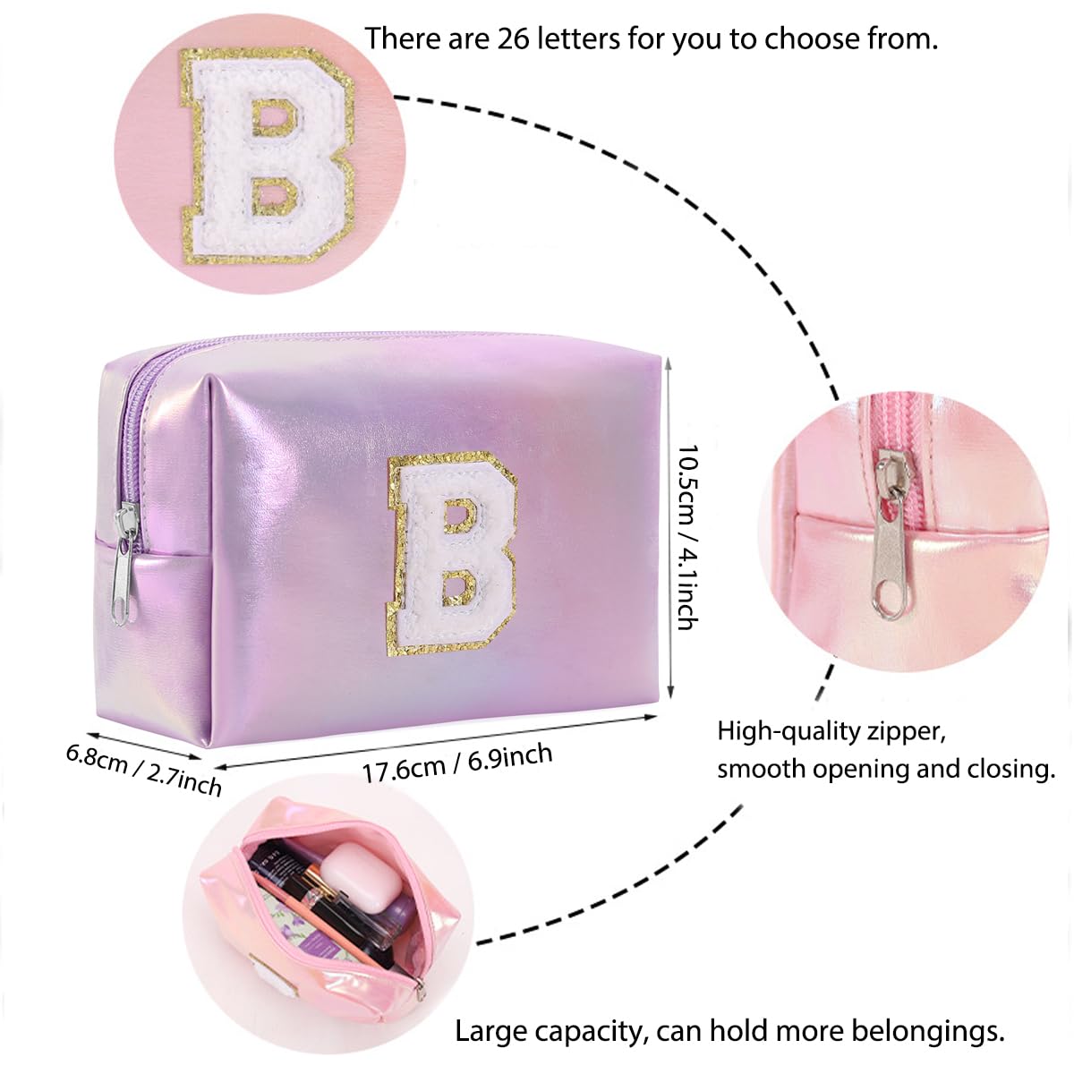 Regali di compleanno per donne, mogli, borsa per trucchi da viaggio, borsa per cosmetici, borsa per lettere in ciniglia, organizer da viaggio per trucchi, cose carine per ragazze adolescenti