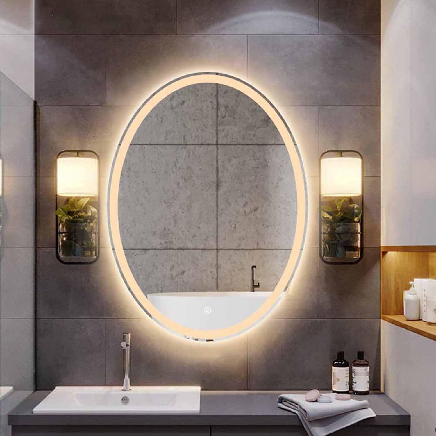 FGXHHS Lighted Vanity Mirror for Bathroom 36"x28" Oval Wall Mounted LED with Lights 3 Colors Dimmable Fogless Touch Button Shatter-Proof(Front Light,40"x30")