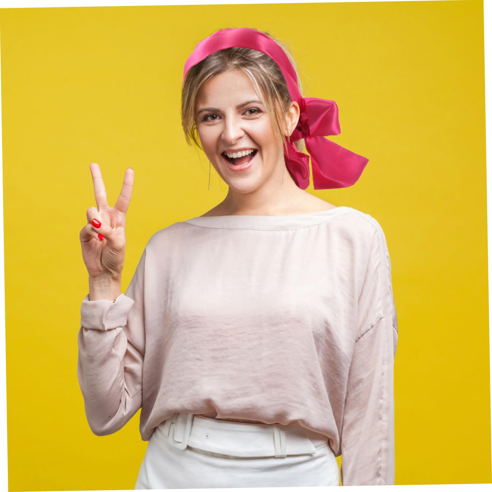 Housoutil 6piezas De Satén Para Banda Para Mujeres Accesorios De Cabello Color Rosa y Negro