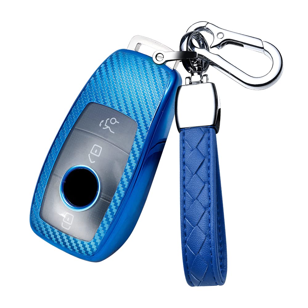 HIBEYO Custodia Portachiavi In Pelle TPU Per Mercedes Classe E, C, S, GLA, GLC – Colore Argento, Antigraffio Con Anello - 4