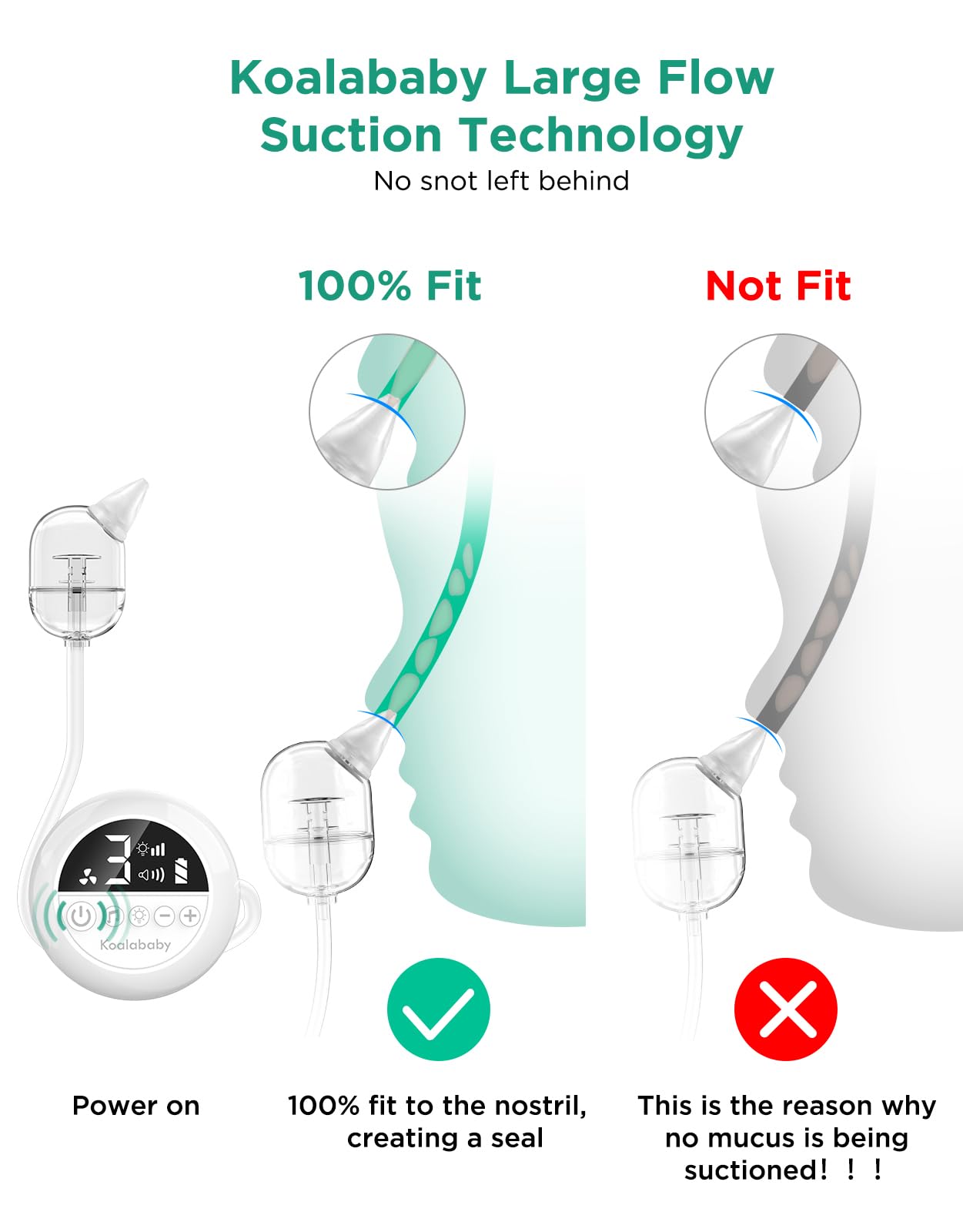Koalababy Aspirador nasal eléctrico para bebé, succión nasal de grado hospitalario, 9 niveles de succión, ventosa de nariz de bebé, limpiador nasal, luz nocturna y música, puntas de silicona suave