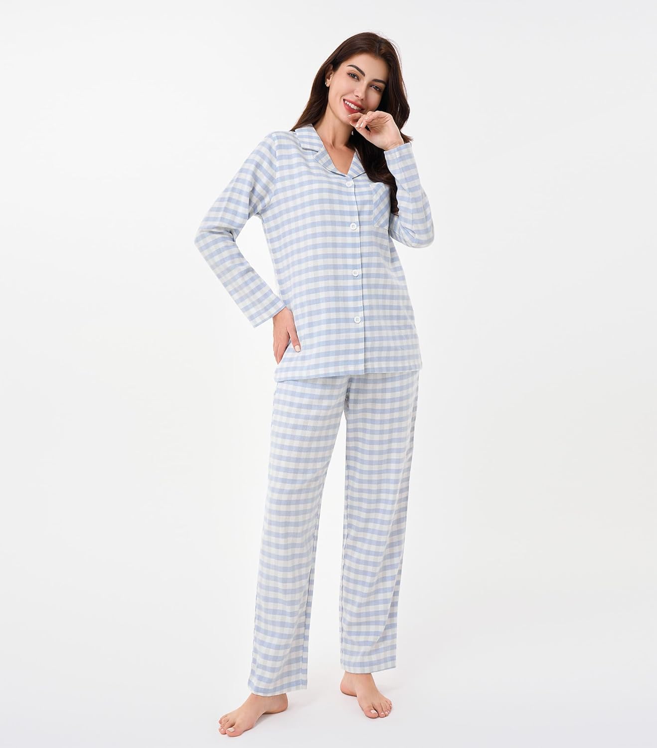 DAVID ARCHY 100% Cotton Pajamas for Women Soft 2 Piece Plaid PJS Sleepwear Loungewear Sets for Women Button Long Sleeve