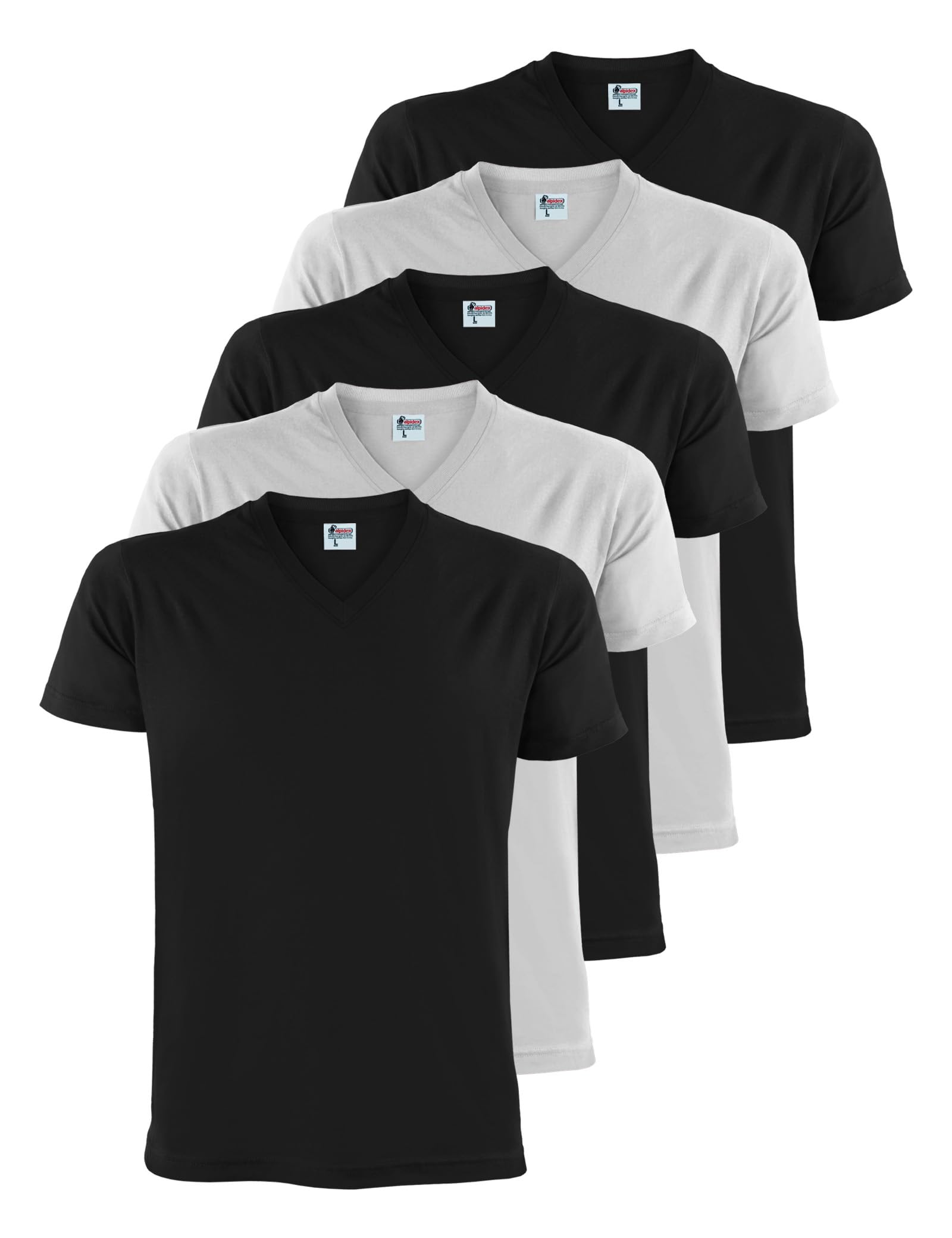 ALPIDEX T-Shirt Magliette da Uomo Confezione da 5 con Scollo a V - Taglie S M L XL XXL 3XL 4XL 5XL
