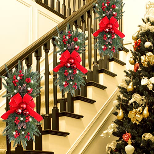 Tunkence Christmas Decorations The Cordless Prelit Stairway Trim Christmas Wreaths For Front Door Holiday Wall Window Hanging Ornaments For Indoor Outdoor Home Xmas Decor #TOP4