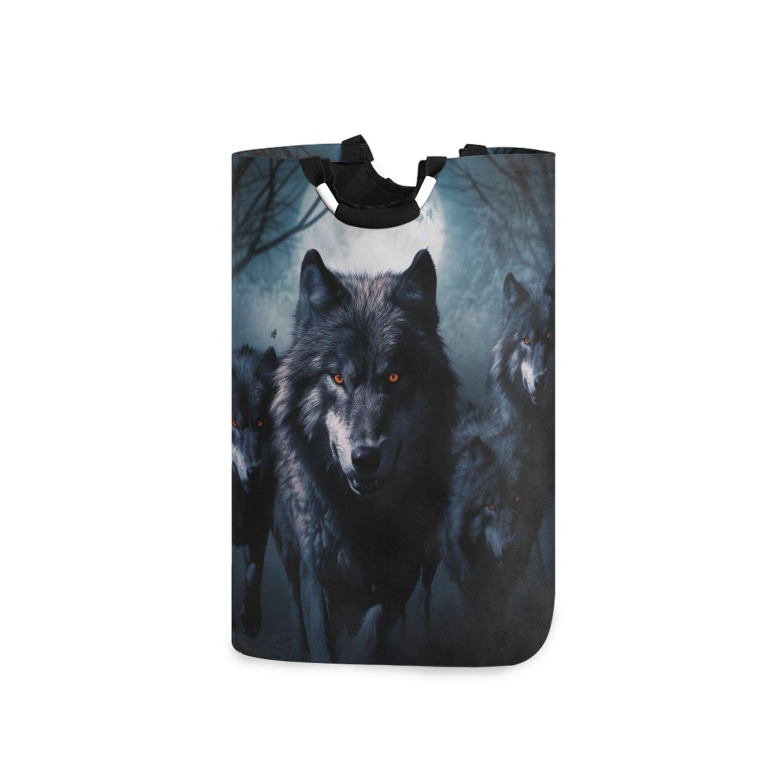 Jihqo Laundry Hamper Basket Scary Wolf Collapsible Nursery Storage Bin Waterproof Clothing Baskets for Home Bedroom Bathroom Washing Room