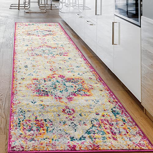 Antep Rugs Elite 2X7 Vintage Bohemian Distressed Oriental Medallion Indoor Runner Rug (Pink, 2' X 7') #TOP16