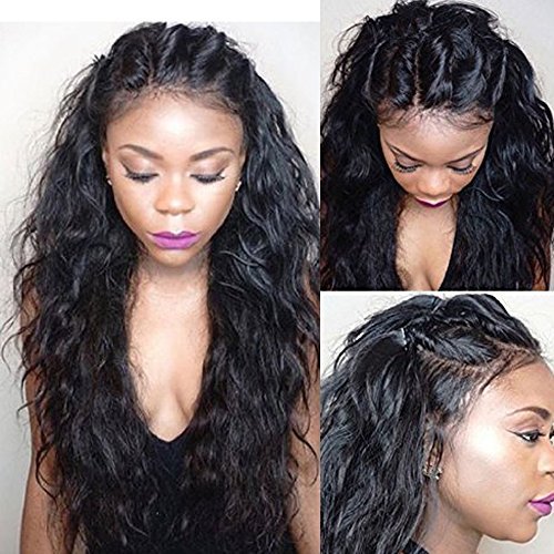 Sunwell 6A Grade Brazilian Virgin Wet Wavy Glueless Full Lace Human Hair Wig for Black Women, Natural Color, 16-Inch