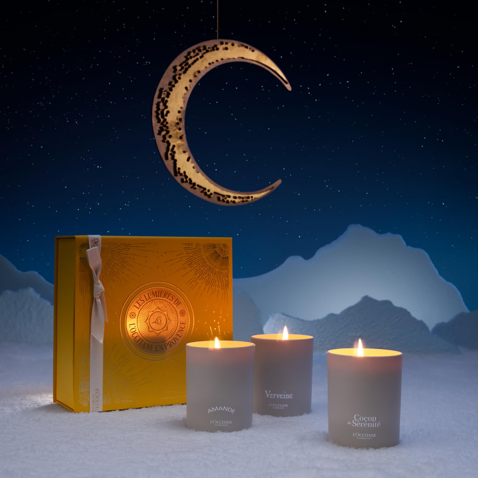 L'OCCITANE - Confezione natalizia con 3 candele – Mandorla, Cocon de Sérénité e Verbena – Prodotto in Francia