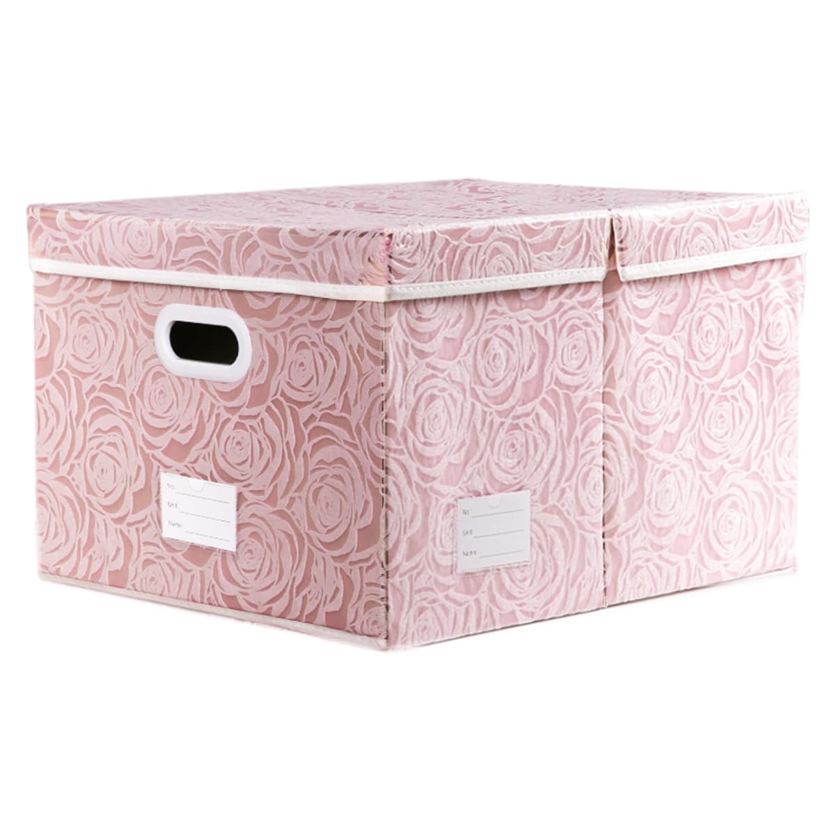 Prandom Storage Boxes with Lids Large.Rose Pattern Fabric Decorative Storage Box, Really Useful Box,Clothing Storage,Cubes Organizers,Collapsible,Stackable,58x40x30cm, Pink[1-Pack]