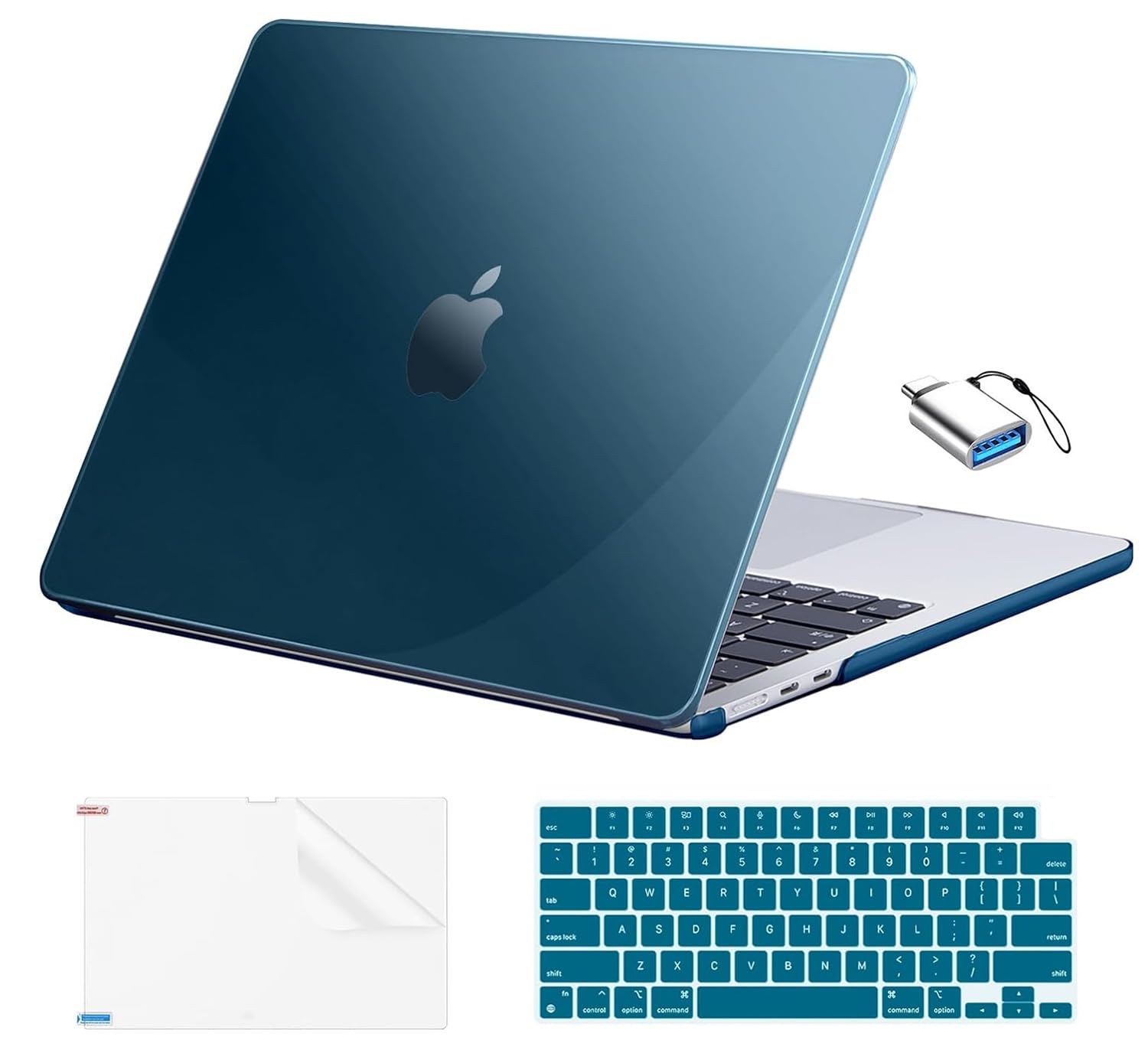 EooCoo Case Compatible with MacBook Air 13 inch 2024 2023 2022 M3 M2 A3113 A2681, Green Air 13.6" Laptop Hard Shell Case + Keyboard Skin Cover + Screen Protector, Forest Green