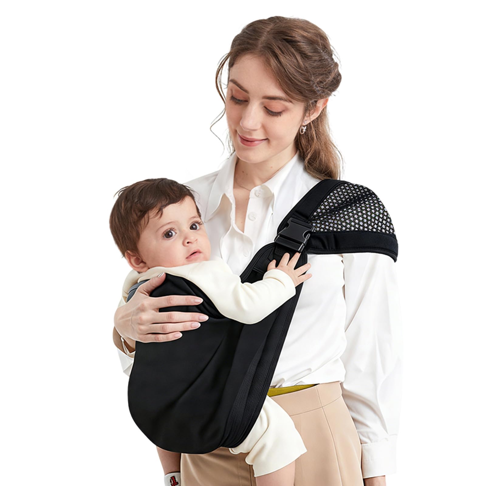 Écharpe de Portage, Porte Bébé, Naissance Confortable en Coton Pour Nouveau-né Jusqu'à 15 kg, Design respirant et élargi pour plus de confort, pour Bebe de 0 à 36 mois (Noir)