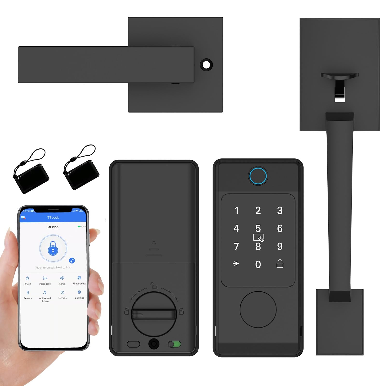 Photo 1 of Smart Front Door Lock with Handle Set - Miuedo Keyless Entry Keypad Door Lock - Fingerprint Smart Alexa Lock - Smart Deadbolt Lock with Handle Latch - Remote Access Bluetooth APP Handle-Sets-Black