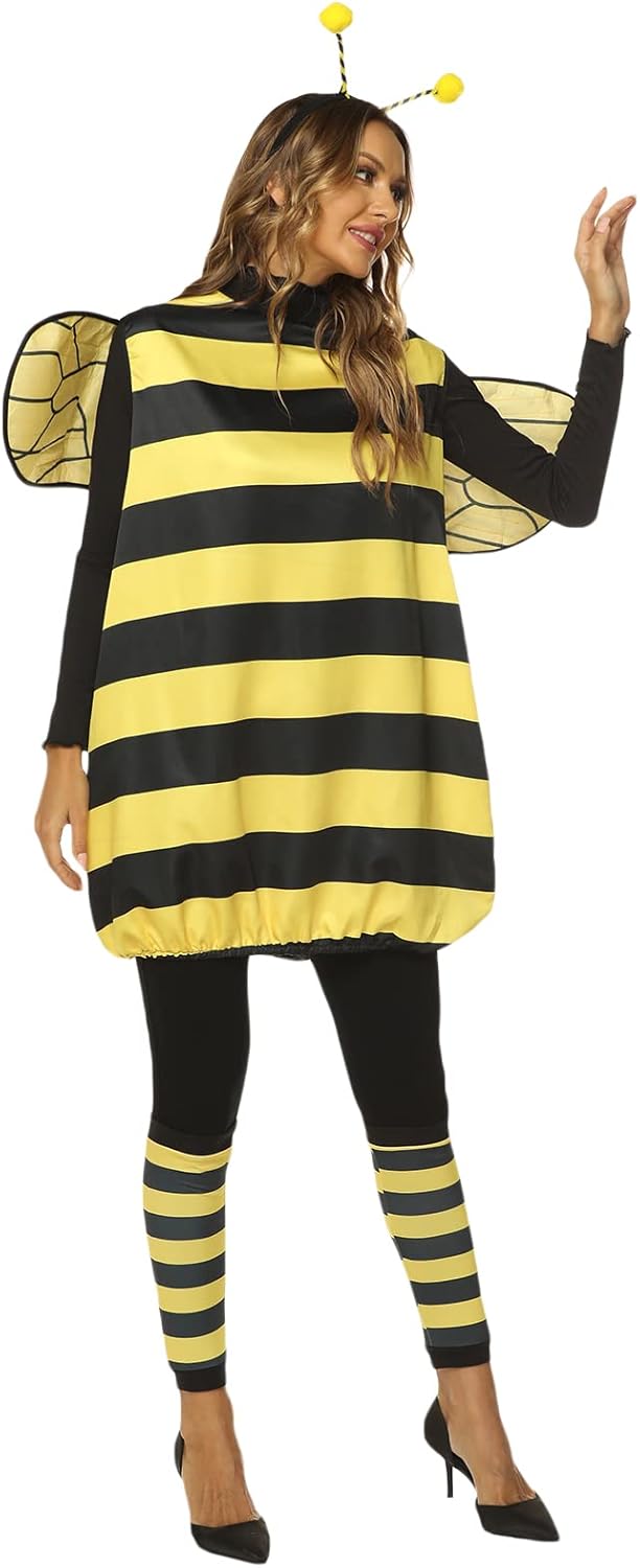 Women Cosplay Costume Set Halloween Bee Dress With Wings Headband Leg Sleeves For Role-playing Accessories - Image 2