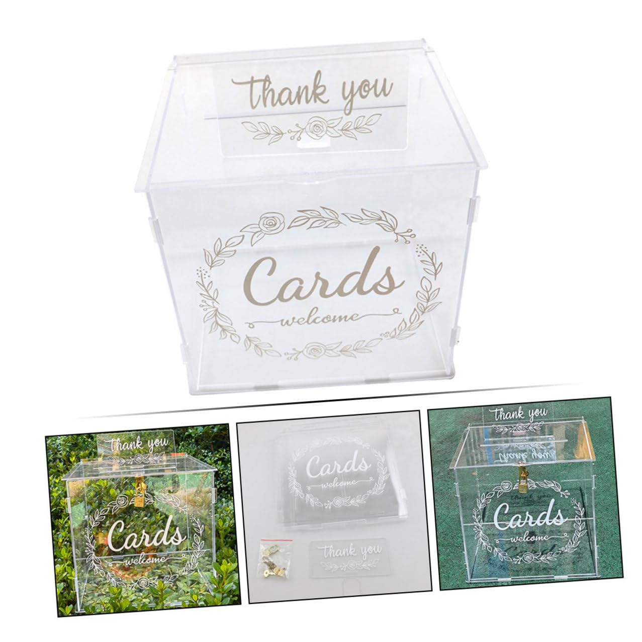 Supvox Acryl Hochzeitskartenbox mit Schloss Groß Weiß Muster Transparente Briefumschlagbox für Geldgeschenke und Erinnerungen Kartenfach für Hochzeit und Feier