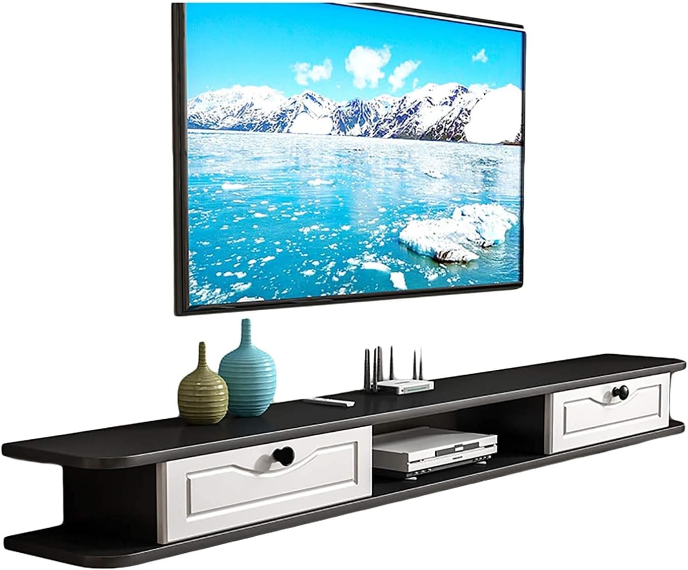 MultiFunctional Floating Shelf for Under TV Black Wall