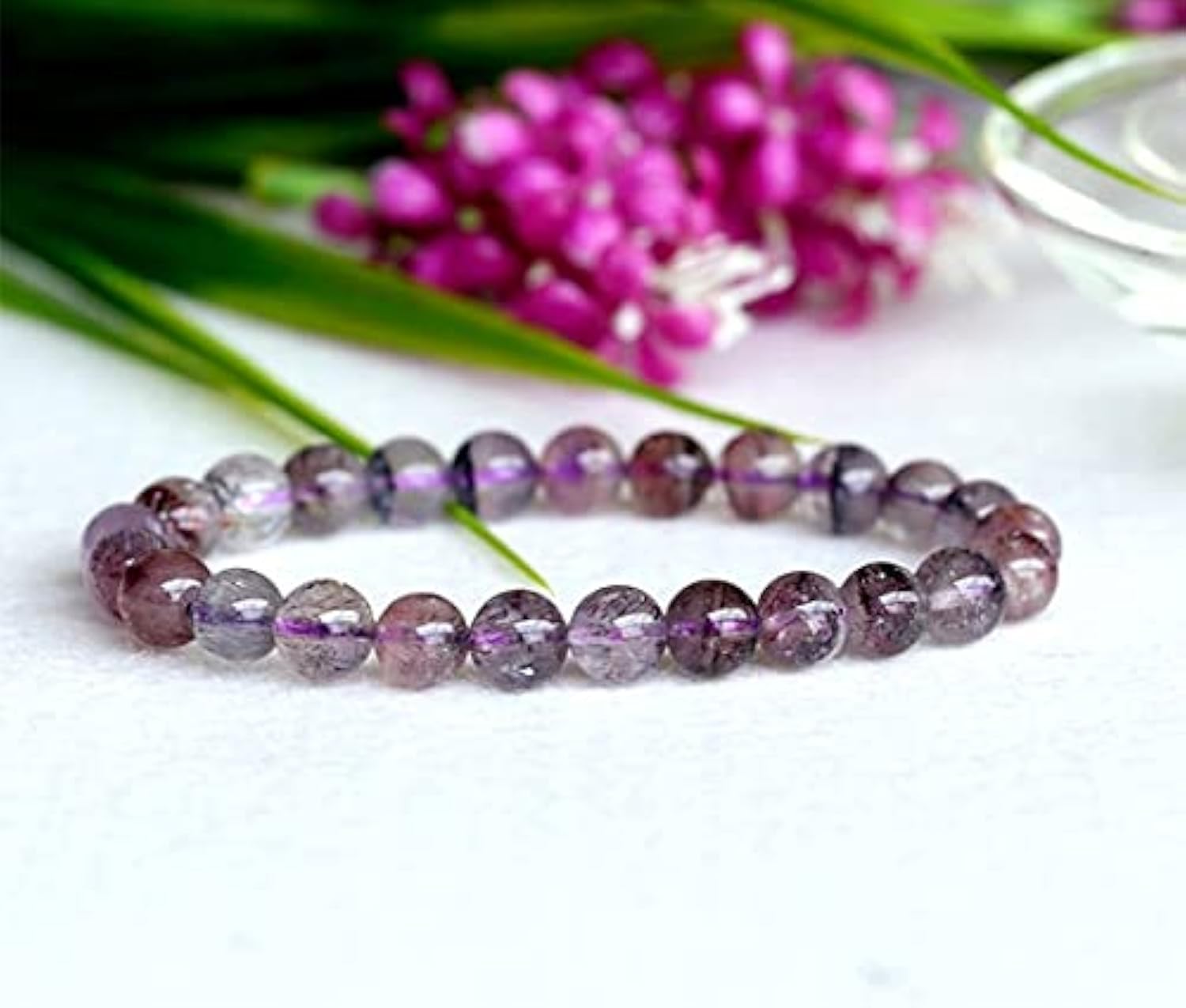 LKBEADS 1 żyłka naturalna fioletowa super siedem bransoletka okrągła 7, melodia kamień 6,5 mm 04063