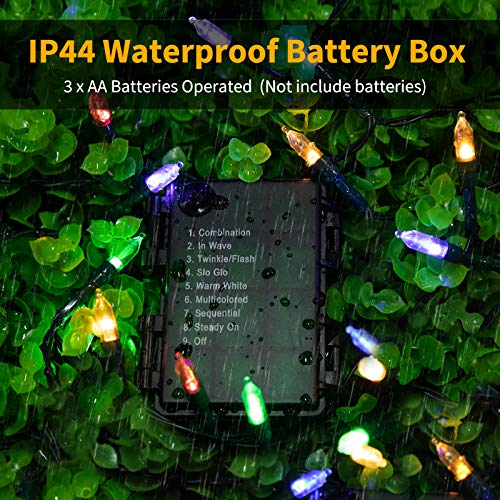 Image of Christmas Mini String Lights Outdoor 4 Pack 17.7 Feet 50 Led 8 Modes Battery Operated Fairy Lights with Timer for Xmas Tree Indoor Holiday Party Decor, Warm White + Multicolored